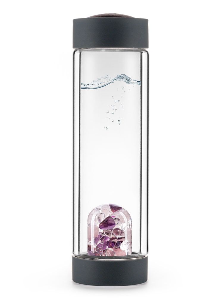 VitaJuwel ViA WELLNESS Wasserflasche mit Amethyst Rosenquarz & Bergkristall 